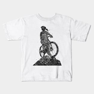 Mountain biker girl black and white Kids T-Shirt